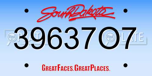 39637O7 South Dakota License Plate