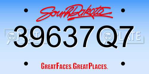 39637Q7 South Dakota License Plate