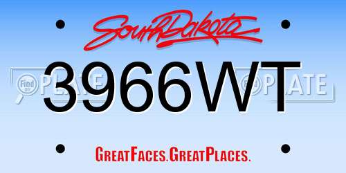 3966WT South Dakota License Plate