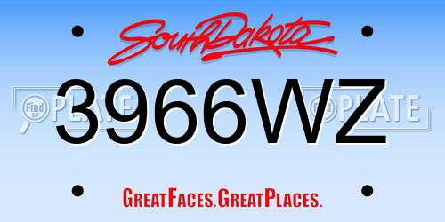 3966WZ South Dakota License Plate