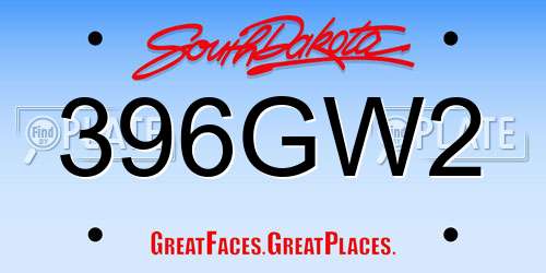 396GW2 South Dakota License Plate