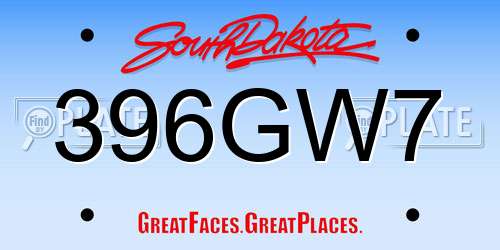 396GW7 South Dakota License Plate