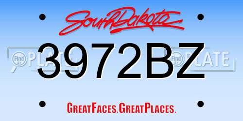 3972BZ South Dakota License Plate