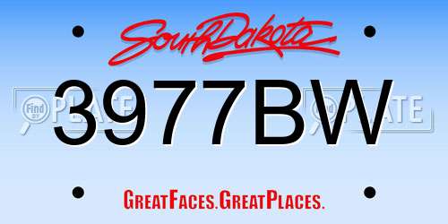 3977BW South Dakota License Plate