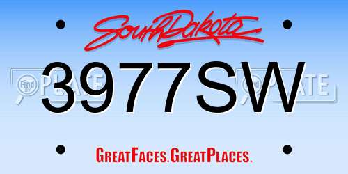 3977SW South Dakota License Plate