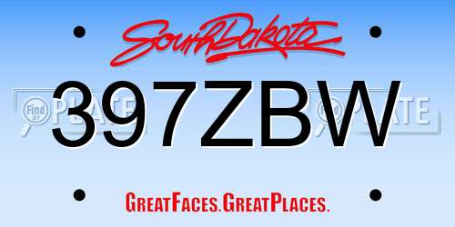 397ZBW South Dakota License Plate