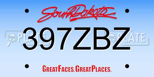 397ZBZ South Dakota License Plate