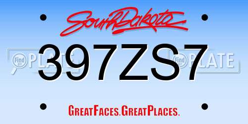 397ZS7 South Dakota License Plate