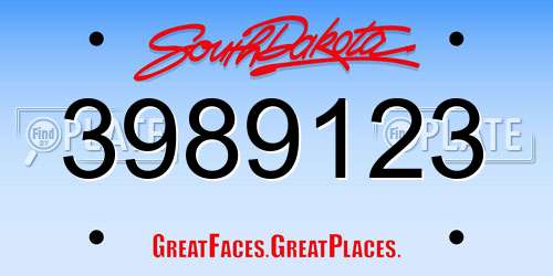 3989123 South Dakota License Plate