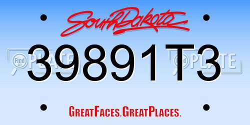 39891T3 South Dakota License Plate