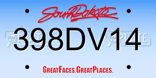398DV14 South Dakota License Plate