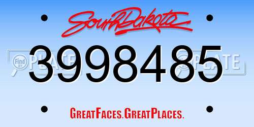 3998485 South Dakota License Plate