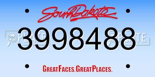 3998488 South Dakota License Plate