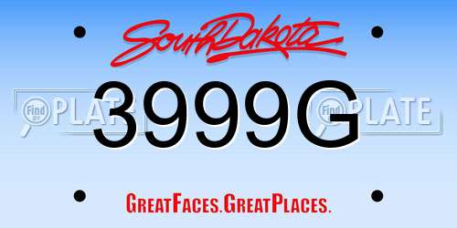 3999G South Dakota License Plate