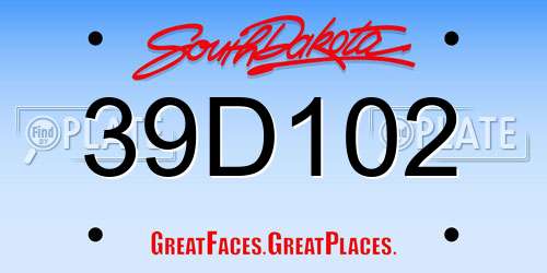 39D102 South Dakota License Plate