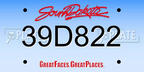 39D822 South Dakota License Plate