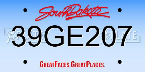 39GE207 South Dakota License Plate