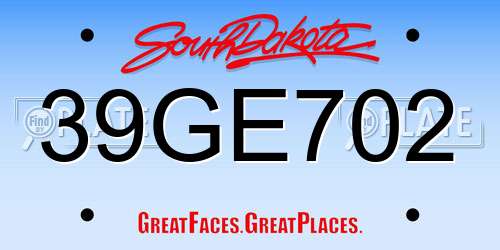 39GE702 South Dakota License Plate