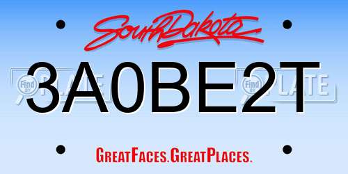 3A0BE2T South Dakota License Plate