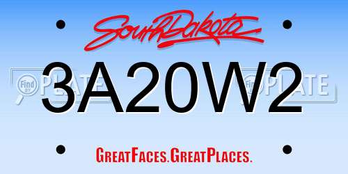 3A20W2 South Dakota License Plate