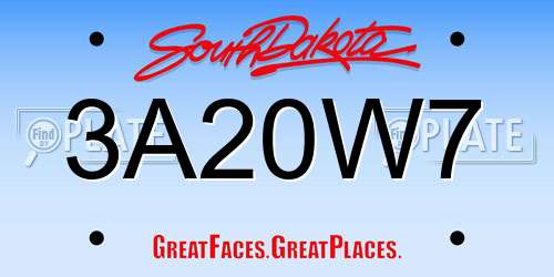 3A20W7 South Dakota License Plate