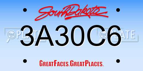 3A30C6 South Dakota License Plate