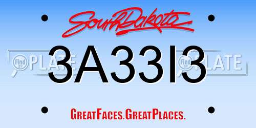 3A33I3 South Dakota License Plate