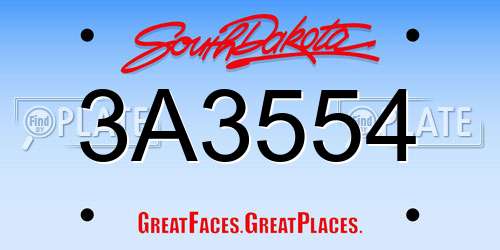 3A3554 South Dakota License Plate