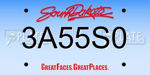 3A55S0 South Dakota License Plate