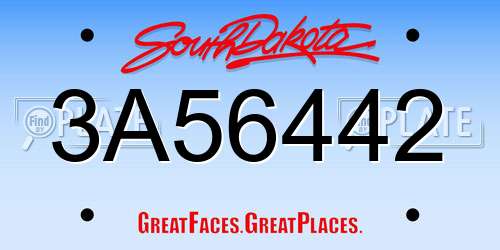 3A56442 South Dakota License Plate