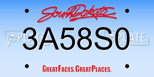 3A58S0 South Dakota License Plate