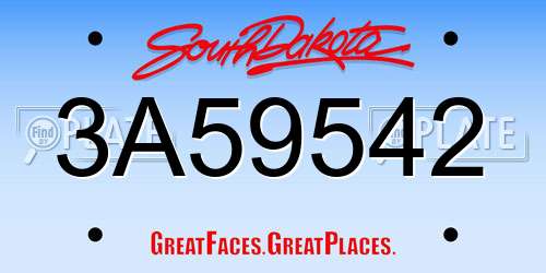 3A59542 South Dakota License Plate