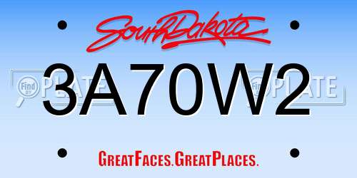3A70W2 South Dakota License Plate