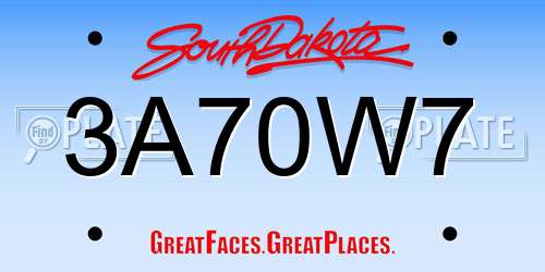 3A70W7 South Dakota License Plate