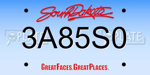 3A85S0 South Dakota License Plate