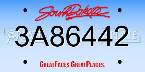 3A86442 South Dakota License Plate