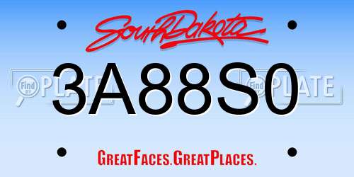 3A88S0 South Dakota License Plate
