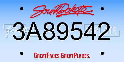 3A89542 South Dakota License Plate