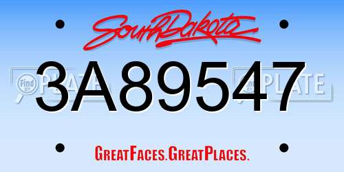 3A89547 South Dakota License Plate
