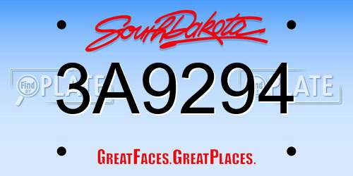 3A9294 South Dakota License Plate
