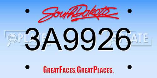 3A9926 South Dakota License Plate