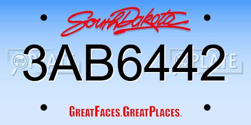 3AB6442 South Dakota License Plate