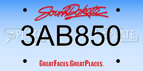 3AB850 South Dakota License Plate