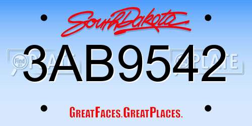 3AB9542 South Dakota License Plate
