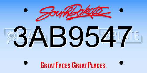 3AB9547 South Dakota License Plate