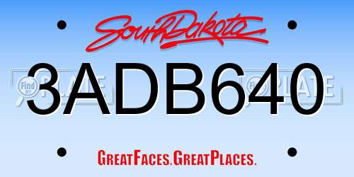 3ADB640 South Dakota License Plate