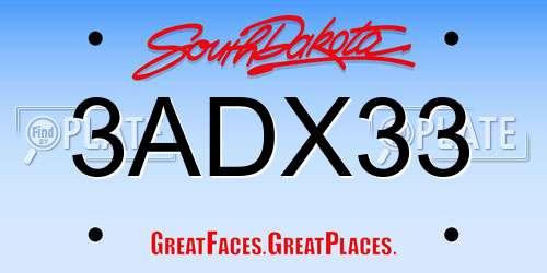 3ADX33 South Dakota License Plate