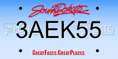 3AEK55 South Dakota License Plate