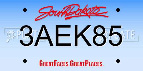 3AEK85 South Dakota License Plate