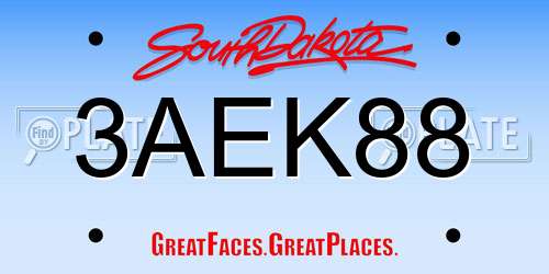 3AEK88 South Dakota License Plate